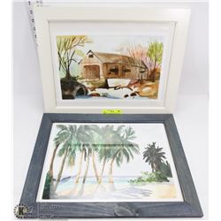 LOT OF 2 FRAMED JUSTINAA WATT ORIGINAL WATERCOLORS