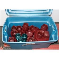 LARGE TOTE OF CAMPING DISHES