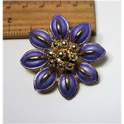 9)  VINTAGE GOLD TONE & MAUVE ENAMEL