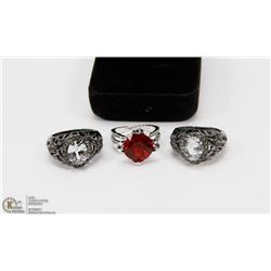 LOT OF 2 FAUX DIAMOND RINGS WITH RED FASHION