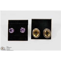 2 PAIRS OF STERLING EARRINGS - CITRINE & AMETHYST