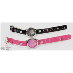 7) 2 NEW  HELLO KITTY WATCHES,RED AND BLACK STRAPS