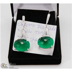 #2-CHROME DIOPSIDE, WHITE TOPAZ GEMSTONE  EARRINGS