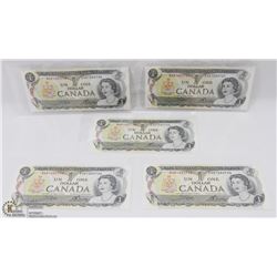 LOT OF FIVE 1973 BANK OF CANADA $1 UNCIRCULATED