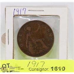 1917 ENGLAND ONE CENT COIN