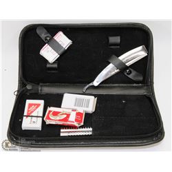 STRAIGHT RAZOR IN CASE W/ 30+ BLADES, COMB &