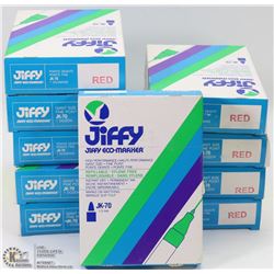 TEN BOXES OF 12 RED JIFFY MARKERS