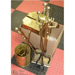 1) VINTAGE BRASS FIRE PLACE SET INCL 5 TOOLS,