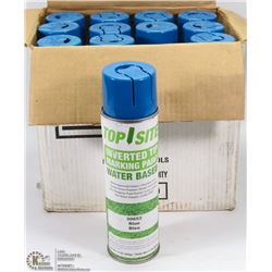 12 CANS OF BLUE SPRAY PAINT.