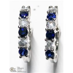 1) STERLING SILVER SAPPHIRE HOOP EARRINGS