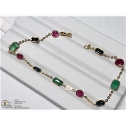 18) 14KT YELLOW GOLD GEMSTONE BRACELET