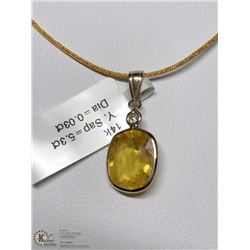 22) 14KT GOLD SAPPHIRE & DIAMOND PENDANT NECKLACE