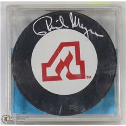 SIGNED PUCK PHIL MYRE ATLANTA FLAMES WITH