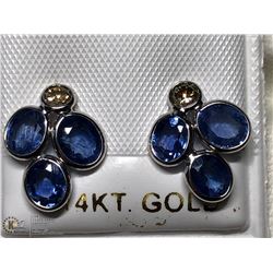 28) 14KT W. GOLD BLUE SAPPHIRE & DIAMOND EARRINGS