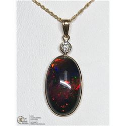 36) 10/14KT GOLD OPAL DIAMOND PENDANT NECKLACE