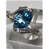 Image 1 : 43) 14KT W. GOLD BLUE TOPAZ & CUBIC ZIRCONIA RING
