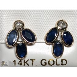 48) 14KT GOLD SAPPHIRE AND DIAMOND EARRINGS