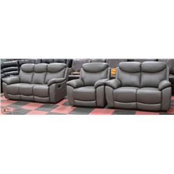NEW GENUINE GREY LEATHER RECLINING 74" DROP DOWN