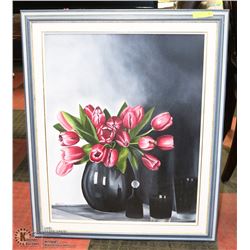LARGE FLORAL  CANVAS PAINTING FRAMED.