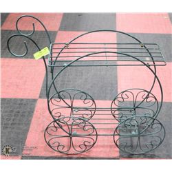 GREEN WROUGHT IRON GARDEN CART - 29"X26"X9".