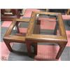Image 1 : SET OF 2 OAK GLASS TOP END TABLES .
