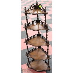 WOODEN 5 TIER CORNER SHELF, 56"H. HOME