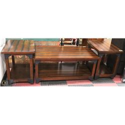 WOOD AND METAL RUSTIC DESIGN COFFEE TABLE SET