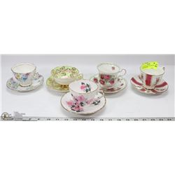 LOT OF 5 CHINA CUPS AND SAUCERS FROM ENGLAND