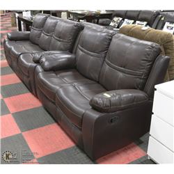 NEW DEXTER BROWN LEATHERETTE RECLINING 84" SOFA