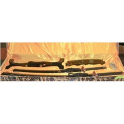 SET OF KATANA SWORDS WITH RACK IN DISPLAY BOX