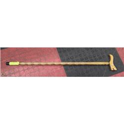 WOODEN WALKING CANE WITH ARTIST RENDITION OF