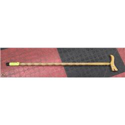 WOODEN WALKING CANE WITH ARTIST RENDITION OF