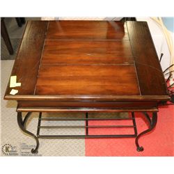 WOOD AND WROUGHT IRON END TABLE