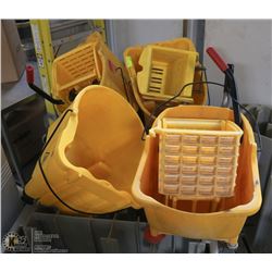 GROUP OF 4 MOP BUCKETS WITH 3 WRINGERS