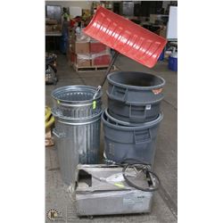 PALLET WITH GARBAGE CANS AND COMMERCIAL DEEP FRYER