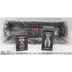 ART ROSS AND STANLEY CUP NHL TROPHIES WITH STAND
