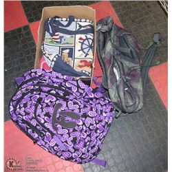 LOT OF BAGS INCL BACK PACKS.