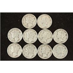 10 ASSORTED 1940'S MERCURY DIMES