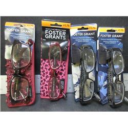 Lot of 4 New Foster Grant Reading Glasses +1.75 with cases 85.00worth