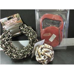 Lot of 3 New Dog Items / 25ft  Retractable Leash / Braided rope Ball & Hoop