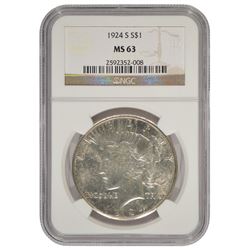 1924-S $1 Peace Silver Dollar Coin NGC MS63