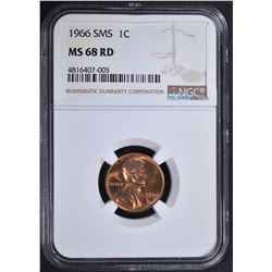 1966 SMS LINCOLN CENT NGC MS68 RD