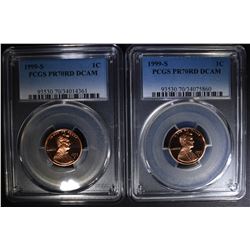 2 - 1999 S LINCOLN CENTS PCGS PR70RD