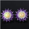 Image 1 : NATURAL RAINBOW OPAL, PURPLE AMETHYST TOPAZ Earrings