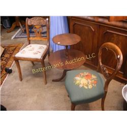 2 Antique Chairs and 2-Tier Table