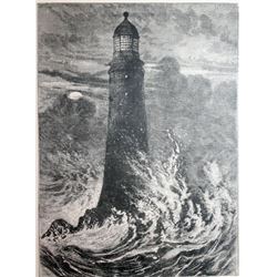 Rare Signed Lithograph"The Fourth Eddy Stone Lighthouse"