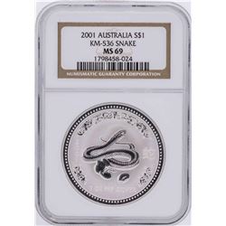 2001 $1 Australia Snake Silver Coin NGC MS69