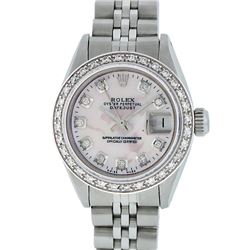 Rolex Ladies Stainless Steel Pink MOP Diamond 26MM Datejust Wristwatch