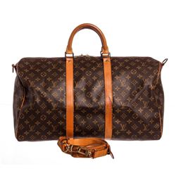Louis Vuitton Monogram Canvas Leather Keepall 50 cm Bandouliere Duffle Bag