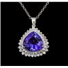 GIA Cert 18.48 ctw Tanzanite and Diamond Pendant With Chain - 14KT White Gold